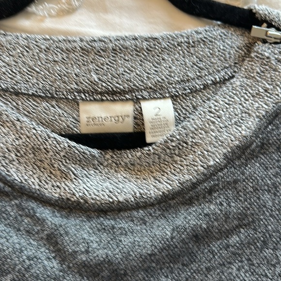 Zenergy -Chico’s gray terry zipper shoulder asymmetrical hem top size L / 12 - Picture 4 of 5
